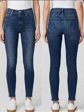Mother High Waisted Looker Ankle Fray Skinny On The Edge Dark Wash Jeans Size 29